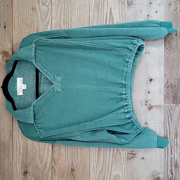 Vintage Havana SIze Small Washed Green Cropped Collared Pullover Sweatshirt - Picture 1 of 5